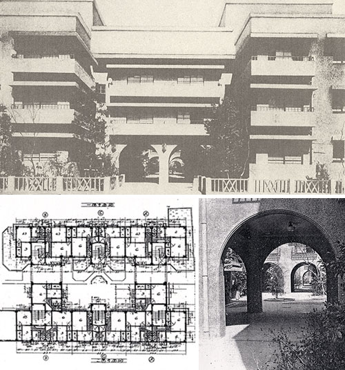 上：同潤会『事業概況』1928　左下：『同潤会十年史』1934　右下：『建築世界』